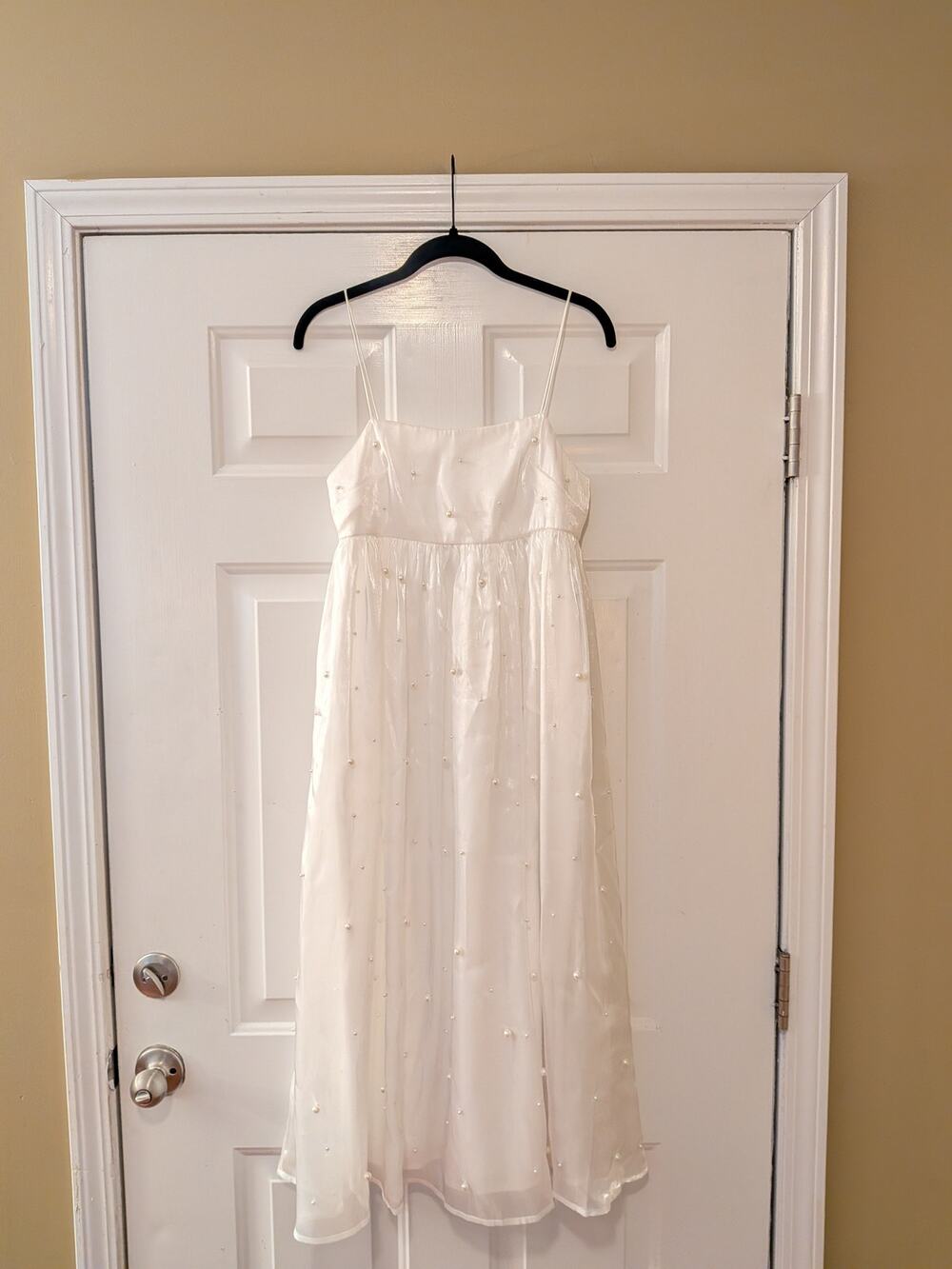 Storia White Pearl Embellished Maxi Dress Size Small Bridal Ethereal Whimsical